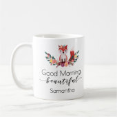 Cute Floral Fox Good Morning Script Speciaal Koffiemok (Links)