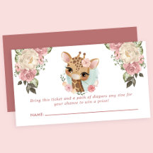 Cute Floral Giraffe Baby shower Diaper Raffle