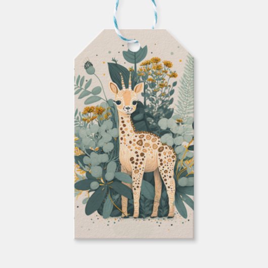 Cute floral giraffe cadeaulabel (Voorkant)