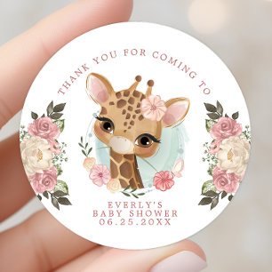 Cute Floral Giraffe Girl Baby shower Hartelijk dan Ronde Sticker