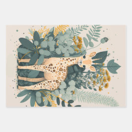 Cute floral giraffe inpakpapier vel