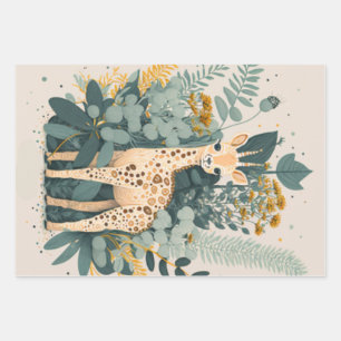 Cute floral giraffe inpakpapier vel