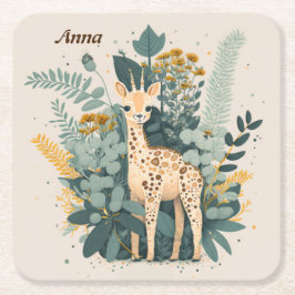 Cute floral giraffe kartonnen onderzetters