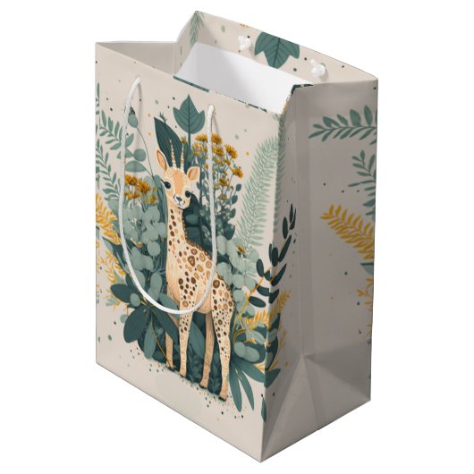 Cute floral giraffe medium cadeauzakje (Achterkant Gekanteld)