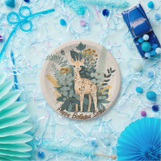 Cute floral giraffe papieren bordje (Feest)