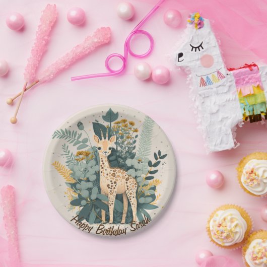 Cute floral giraffe papieren bordje (Feest)