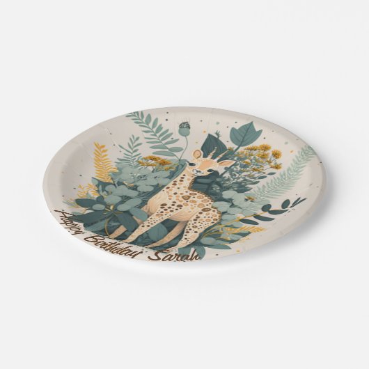 Cute floral giraffe papieren bordje (Gekanteld)