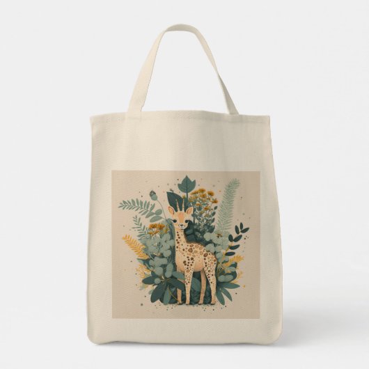 Cute floral giraffe tote bag (Achterkant)