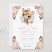 Cute Floral Giraffe Waterverf Girl Baby shower Kaart (Voorkant)