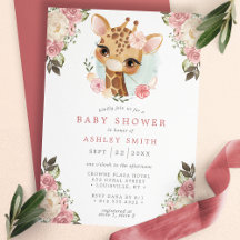 Cute Floral Giraffe Waterverf Girl Baby shower