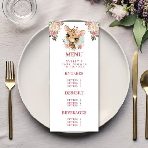 Cute Floral Giraffe Waterverf Girl Baby shower Menu