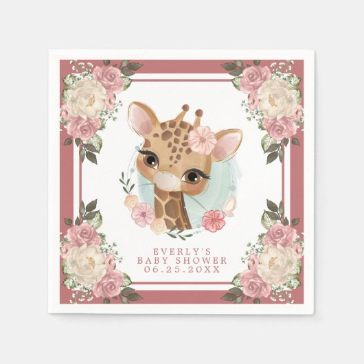 Cute Floral Giraffe Waterverf Girl Baby shower Servet (Voorkant)