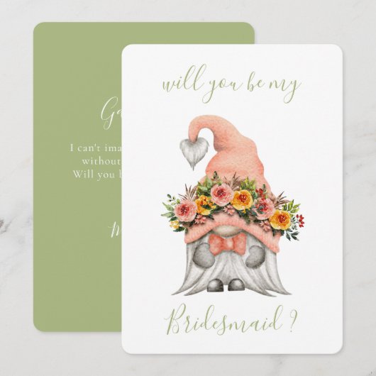 Cute Floral Gnome zal je mijn Bridesmaid zijn Kaart (Voorkant / Achterkant)