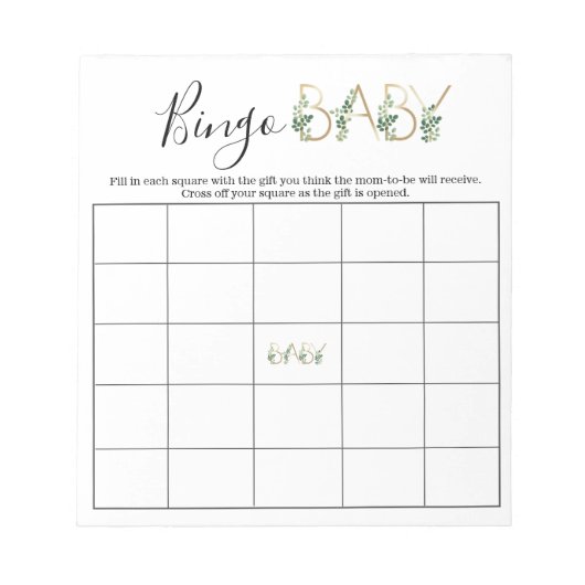 Cute Floral Greenery Slogan Baby shower Bingo Game Notitieblok (Voorkant)