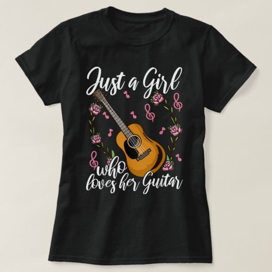 Cute Floral Guitar Girl Design T-shirt (Design voorkant)