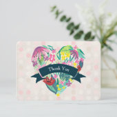 Cute Floral Heart in Roze en Groen Dank u Bedankkaart (Staand voorkant)