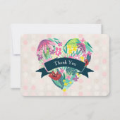 Cute Floral Heart in Roze en Groen Dank u Bedankkaart (Voorkant)
