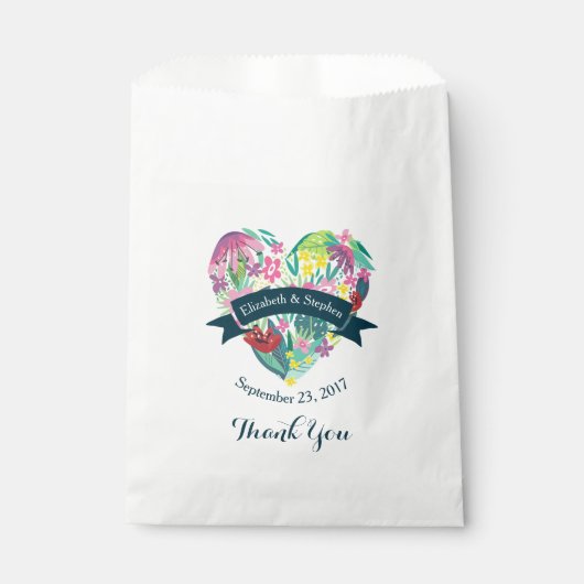 Cute Floral Heart met Tropical Flowers Wedding Bedankzakje (Voorkant)