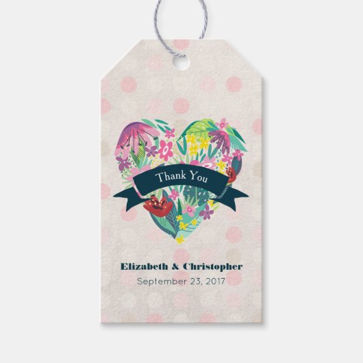 Cute Floral Heart met Tropical Flowers Wedding Cadeaulabel (Voorkant)