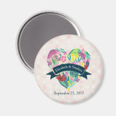 Cute Floral Heart met Tropical Flowers Wedding Magneet (Voorkant / Achterkant)