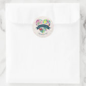 Cute Floral Heart met Tropical Flowers Wedding Ronde Sticker (Tas)