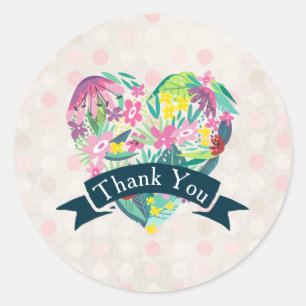 Cute Floral Heart met Tropische Bloemen Dank u Ronde Sticker
