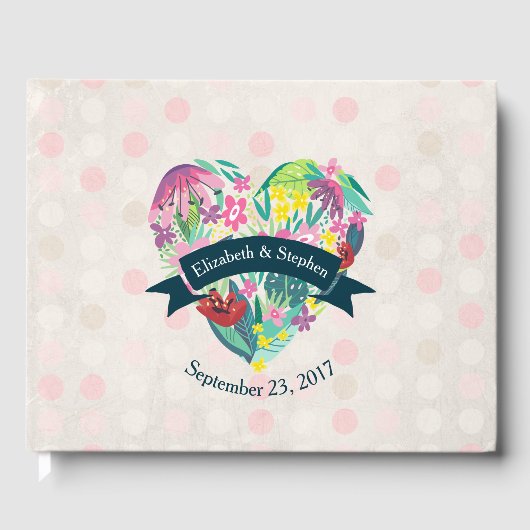 Cute Floral Heart met Tropische Flowers Custom Gastenboek (Voorkant)