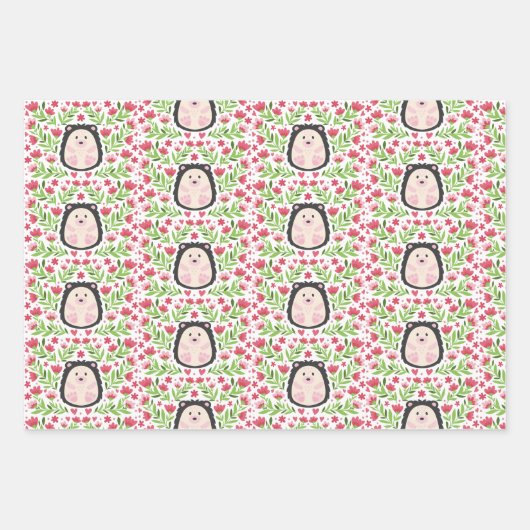 Cute Floral Hedegel Inpakpapier Vel (Voorkant)