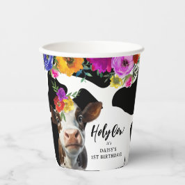 Cute Floral 'Heilige Koe', een eerste verjaardag Papieren Bekers