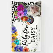 Cute Floral Heilige Koe Kinderen Birthday Party Spandoek (Verticaal)