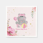 Cute Floral Hippo Baby shower Paper Servet (Voorkant)
