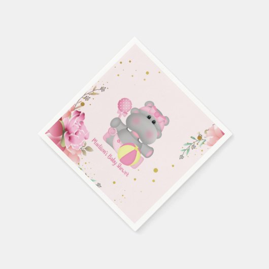 Cute Floral Hippo Baby shower Paper Servet (Hoek)