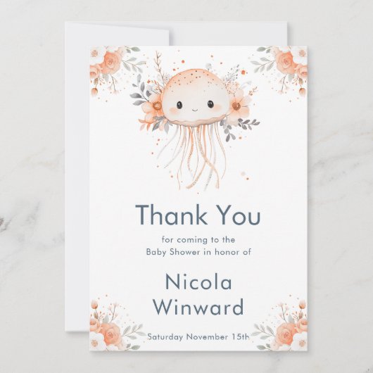 Cute Floral Jellyfish Baby Shower  Bedankkaart (Voorkant)