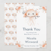 Cute Floral Jellyfish Baby Shower  Bedankkaart (Voorkant / Achterkant)