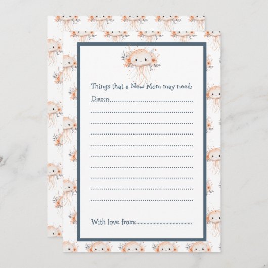 Cute Floral Jellyfish Baby Shower Kaart (Voorkant / Achterkant)