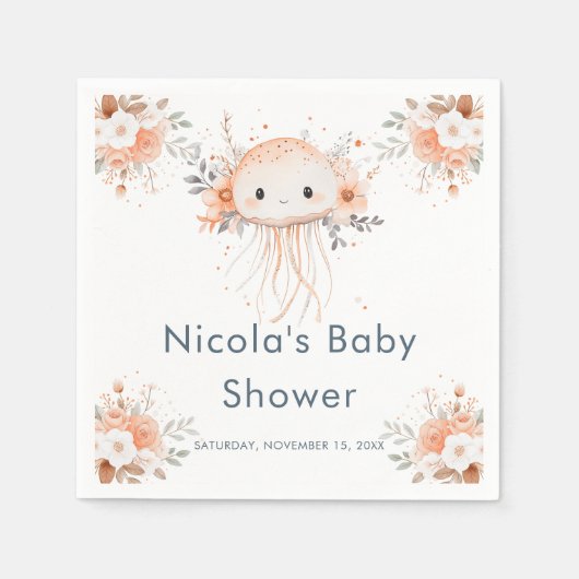 Cute Floral Jellyfish Baby Shower Servet (Voorkant)