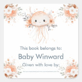 Cute Floral Jellyfish Baby Shower  Vierkante Sticker (Voorkant)