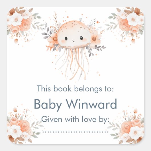 Cute Floral Jellyfish Baby Shower  Vierkante Sticker (Voorkant)