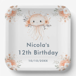 Cute Floral Jellyfish Birthday Party Papieren Bordje