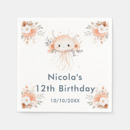 Cute Floral Jellyfish Birthday Party Servet