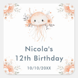 Cute Floral Jellyfish Birthday Party Vierkante Sticker