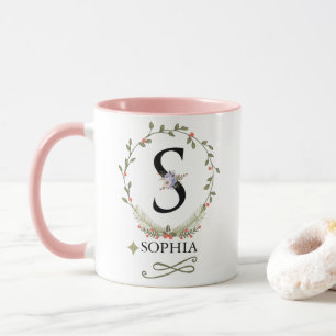 Cute Floral Letter S Monogram Mok