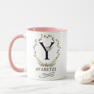 Cute Floral Letter Y Monogram Mok