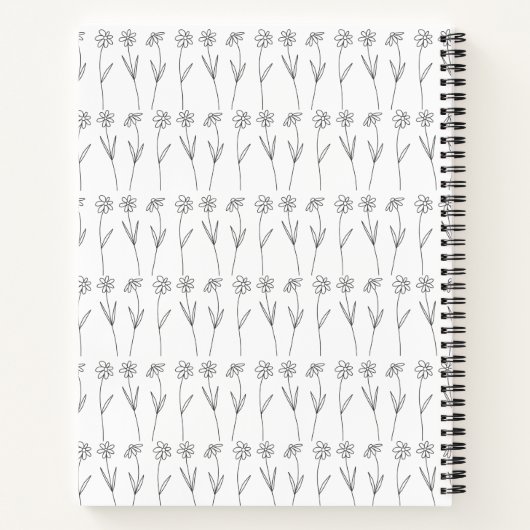 Cute Floral Line Art Black and White Personalized Notitieboek (Achterkant)