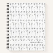 Cute Floral Line Art Black and White Personalized Notitieboek (Voorkant)