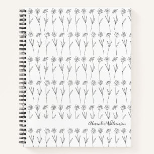 Cute Floral Line Art Black and White Personalized Notitieboek