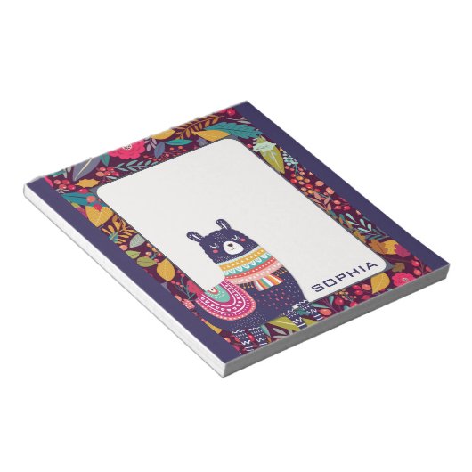 Cute Floral Llama Notitieblok (Schuin)