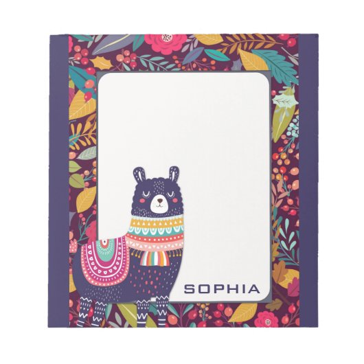 Cute Floral Llama Notitieblok (Voorkant)