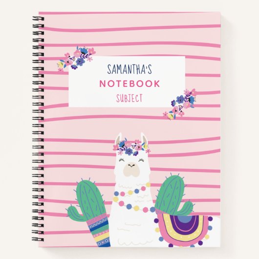 Cute Floral Llama Persoonlijk Roze Notitieboek (Voorkant)