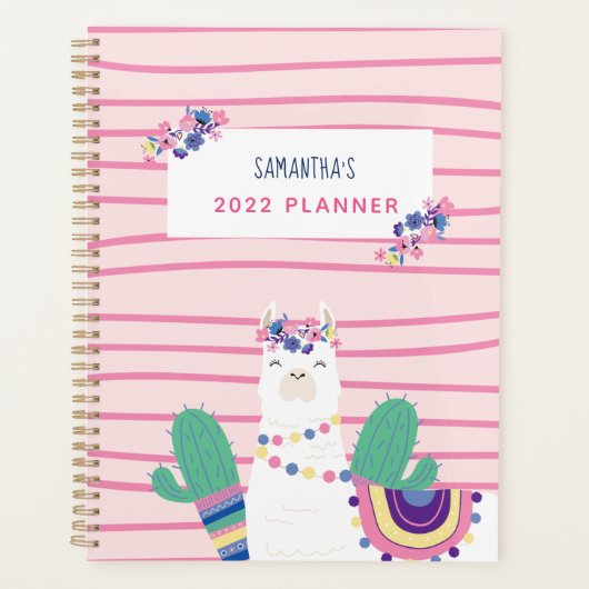 Cute Floral Llama Persoonlijk Roze Planner (Voorkant)
